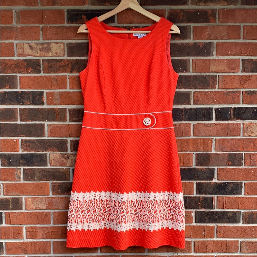 Alexandra Bartlett Textured/Lace Sleeveless Coral Orange Dress